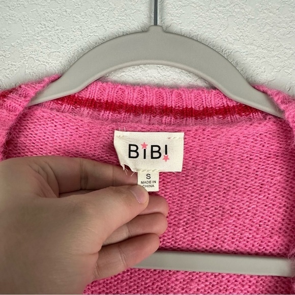 Bibi Pimk Purple Red Fuzzy Open Front Cardigan Size Small - Picture 4 of 6